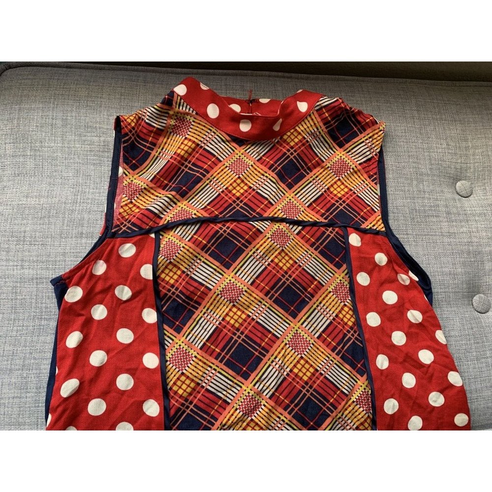 Anthropologie Tiny Evelyn Mck Neck Top Striking Minnie Mouse/ Plaid 60s Red XXSP